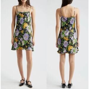 NEW Farm Rio Capri Floral Sleeveless Mini Slipdress Square Neck Black Size Small